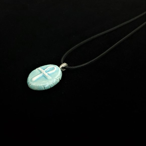 Handmade Ceramic Light Blue Ankh or Key of Life Pendant Necklace - Picture 7 of 14